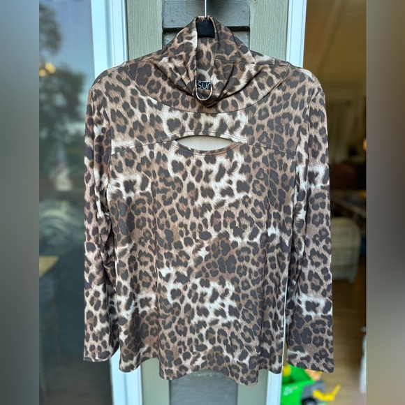 Clara Sun Woo Tops - Clara Sun Woo Leopard Print Cowl Neck Cutout Long Sleeve Top M‎